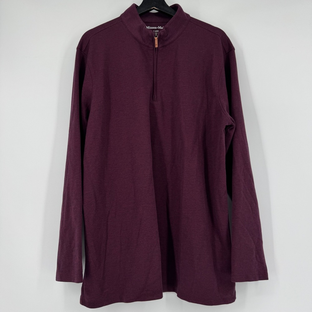 Mizzen+Main Mens XL Quarter Zip Pullover Sweater Burgundy Heathered Long Sleeve